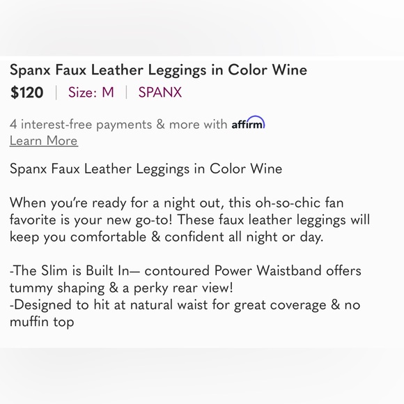 Spanx Faux Leather Legging in Burgundy - Picture 11 of 15